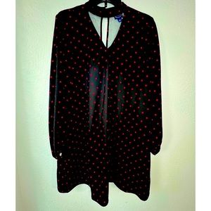 Scoop Keyhole Black and Red Polka Dot Long Sleeve Dress Size M.